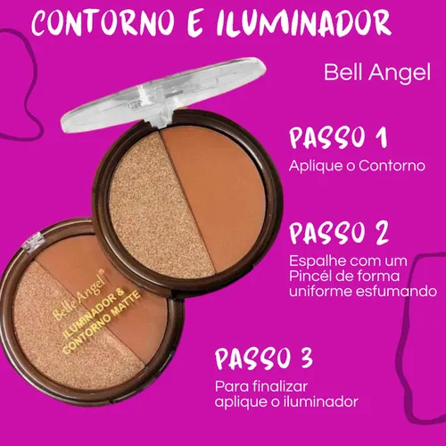 Paleta Duo Contorno Matte e Iluminador Belle Angel 2 Paleta Duo Contorno Matte e Iluminador Belle Angel - Imagem 2