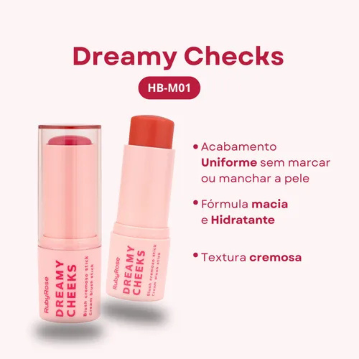 Blush Cremoso Stick Ruby Rose Dreamy Cheeks 3 Blush Cremoso Stick Ruby Rose Dreamy Cheeks - Imagem 3