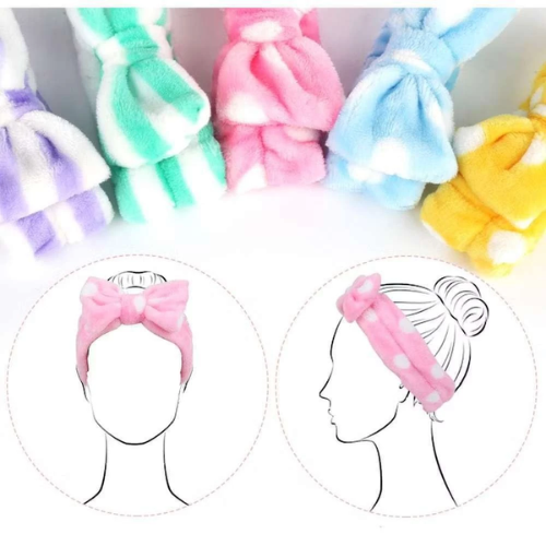 Faixa de Cabelo de Pelúcia com Laço para Skincare e Maquiagem 5 Faixa de Cabelo de Pelúcia com Laço para Skincare e Maquiagem - Imagem 5