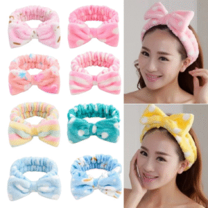 Faixa de Cabelo de Pelúcia com Laço para Skincare e Maquiagem