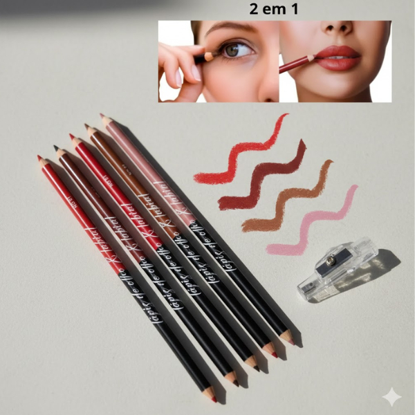 Lápis de Olho e Labial 2 em 1 Kit Cores 01 a 12 Traço Preciso e Alta Pigmentação 5 Lápis de Olho e Labial 2 em 1 Kit Cores 01 a 12 Traço Preciso e Alta Pigmentação - Imagem 5