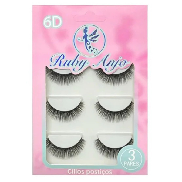Cílios Postiços Ruby Anjo 6D Pack com 3 Pares – Olhar Marcante e Volume Extra 1 Cílios Postiços Ruby Anjo 6D Pack com 3 Pares – Olhar Marcante e Volume Extra