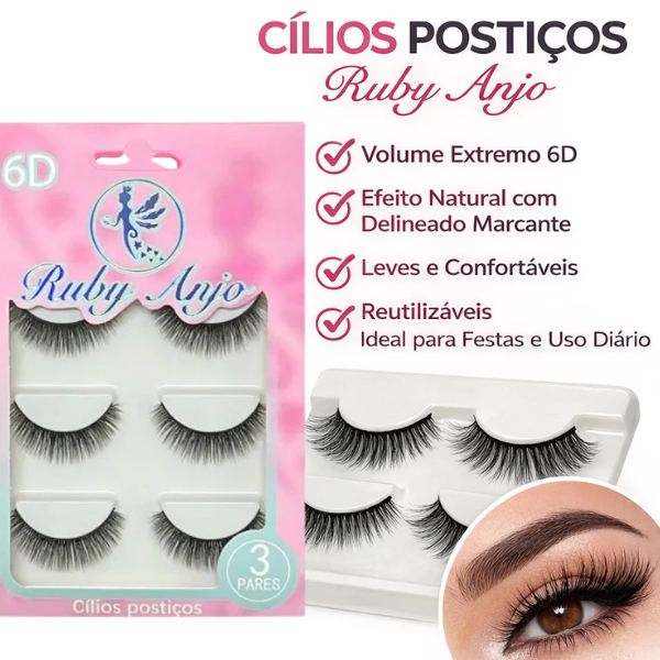 Cílios Postiços Ruby Anjo 6D Pack com 3 Pares – Olhar Marcante e Volume Extra 2 Cílios Postiços Ruby Anjo 6D Pack com 3 Pares – Olhar Marcante e Volume Extra - Imagem 2