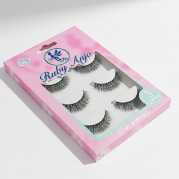Cílios Postiços Ruby Anjo 6D Pack com 3 Pares – Olhar Marcante e Volume Extra 3 Cílios Postiços Ruby Anjo 6D Pack com 3 Pares – Olhar Marcante e Volume Extra - Imagem 3
