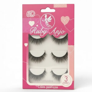 Cílios Postiços Ruby Anjo 6D Kit com 3 Pares Efeito Volume Russo Profissional