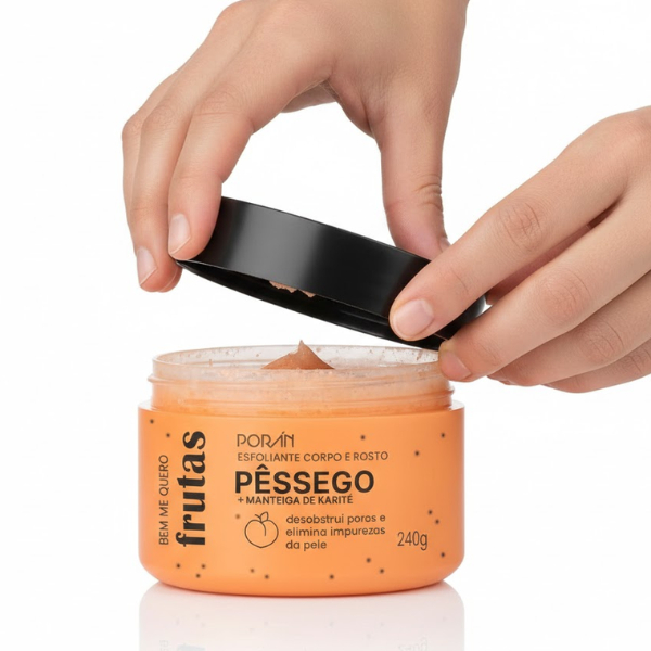 Esfoliante Porán Pêssego e Manteiga de Karité Rosto e Corpo 240g 2 Esfoliante Porán Pêssego e Manteiga de Karité Rosto e Corpo 240g - Imagem 2